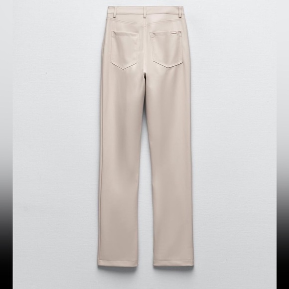 New Zara ECRU FAUX LEATHER FLARED SLIT SLIM FIT PANTS HIGH RISE STRAIGHT LEG - Picture 14 of 17